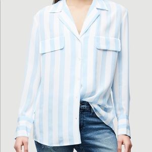 FRAME Mock Pocket Silk Striped Blouse